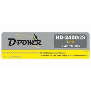 D-Power HD-2400 2S Lipo (7,4V) 30C - XT-60 Stecker